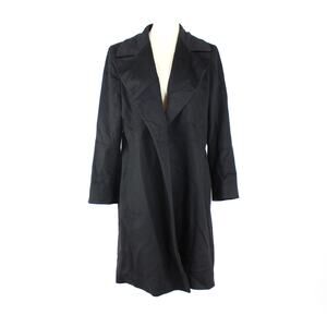 Fleurette Cashmere Wrap Coat Black Collared Long Jacket Padded Shoulders 12